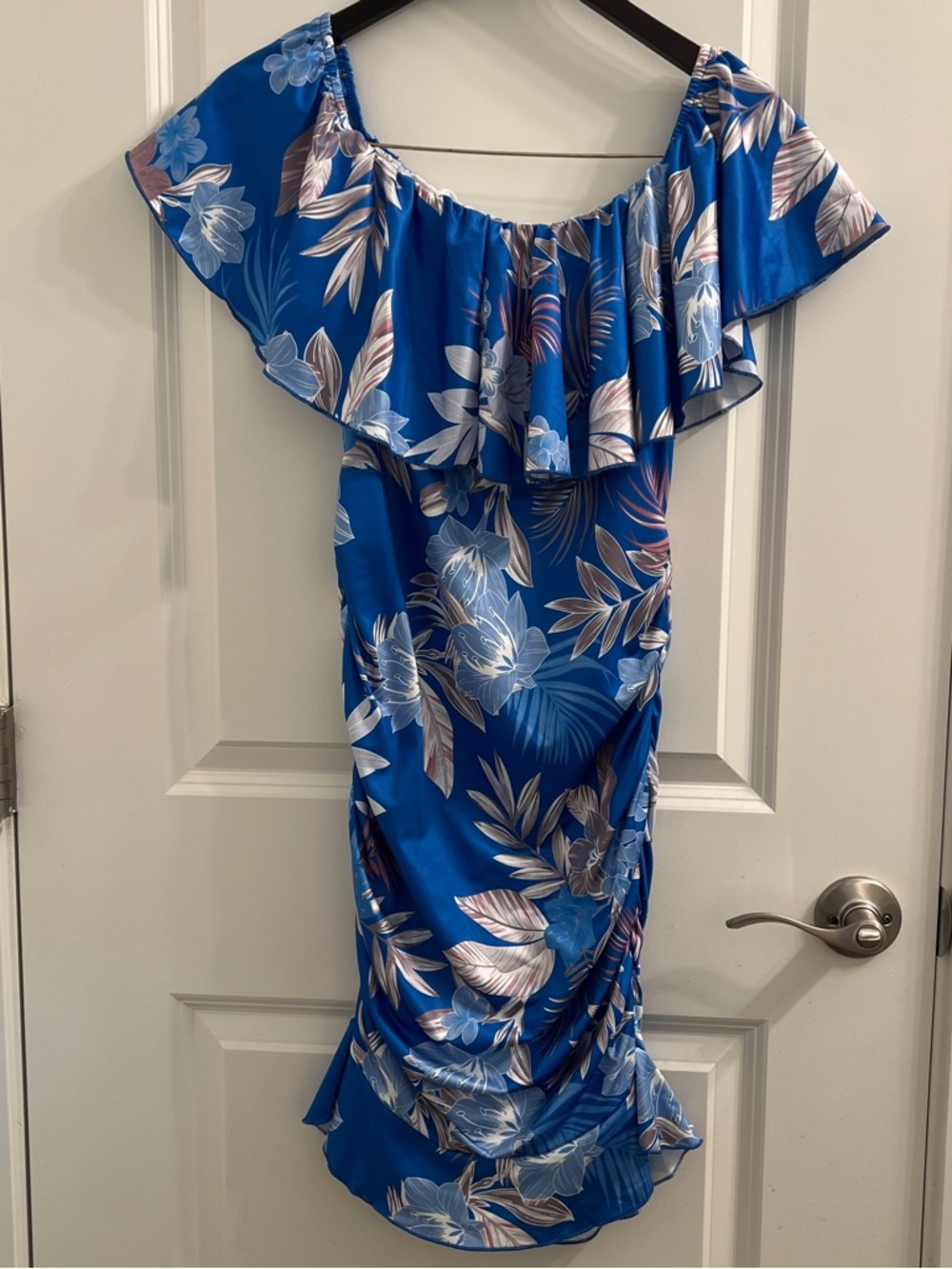 Blue Floral Off-Shoulder Mini Dress